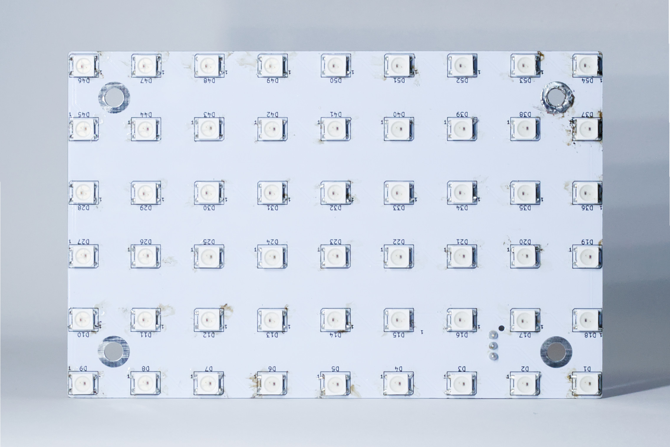 A 9x6 grid of individually-addressable LEDs